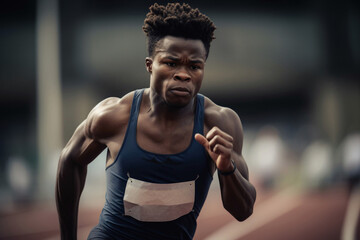 Fototapeta na wymiar Black young athlete running in the Olympic games competition - Generative AI