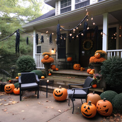 Pumpkins on a porch for halloween