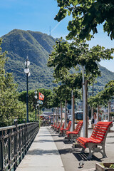 Fototapeta na wymiar Lugano, Switzerland - August 10, 2023: The picturesque embankments of Lugano on the lake
