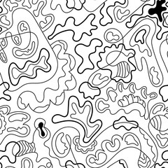 Vector abstract colorful psychedelic seamless pattern with hand drawn wave elements