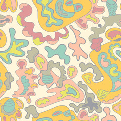 Vector abstract colorful psychedelic seamless pattern with hand drawn wave elements