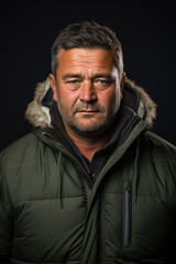 Fototapeta premium Middle-aged man portrait wearing anorak jacket