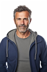 Fototapeta premium Casual middle-aged man in blouse or sweatshirt portrait isolated on white