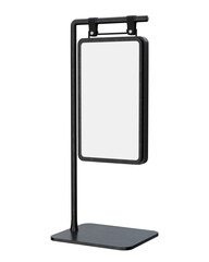 Blank wall mounted street shop advertisement signs isolated on white background. mockup of street store template signboard , Metal cafe restaurant bar plastic badge black white, 3D illustration