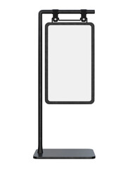 Blank wall mounted street shop advertisement signs isolated on white background. mockup of street store template signboard , Metal cafe restaurant bar plastic badge black white, 3D illustration