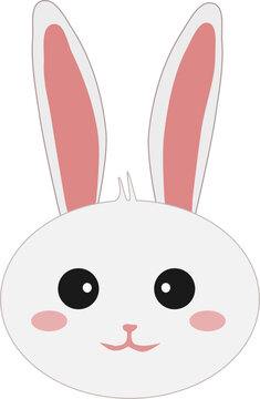 cute white rabbit face. cartoon vector illustration.