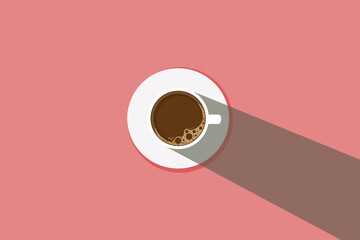Top view of a cup of coffee with shadow vector illustration