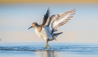 Common Sandpiper (Actitis hypoleucos) is a wetland bird that feeds on mollusks near lakes and streams. It is a common bird in Asia, Europe, Africa and Australia.