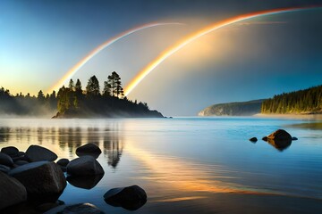 Fototapeta na wymiar rainbow over the river