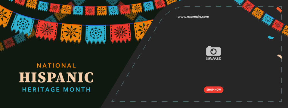 Hispanic heritage month. Abstract flag ornament banner design, retro style with text, geometry