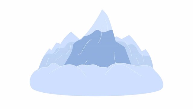 Slip avalanche natural disaster cartoon animation. Snowslide from mountains. Winter mountain snow 4K video motion graphic. Natural hazard 2D color animated scene isolated on white background