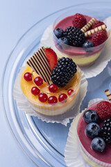 Delicious desserts in a children's cafe. Close up  