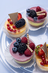 Delicious desserts in a children's cafe. Close up  