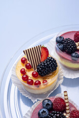 Delicious desserts in a children's cafe. Close up  