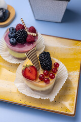 Delicious desserts in a children's cafe. Close up  