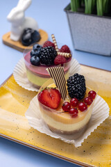 Delicious desserts in a children's cafe. Close up  