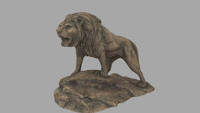 Lion sculpture exploding and shattering, debris, 3d rendering, with alpha channel