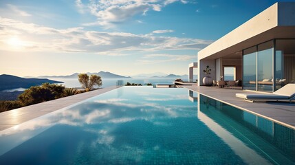 Modern Infinity Pool with Breathtaking View - Luxury Outdoor Living Design, generative Ai