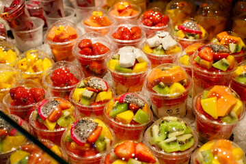 glasses with fruit. street food. take it