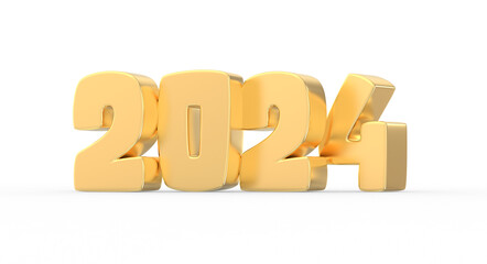 Happy New Year Number 2024 Gold 3D Render