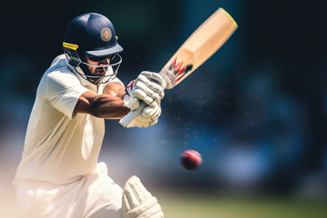 Cricket Batsman in Action - obrazy, fototapety, plakaty