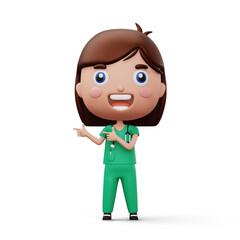 Happy child doctor, kid doctor pointing finger, occupation kid character, 3d rendering