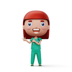 Happy child doctor, kid doctor pointing finger, occupation kid character, 3d rendering