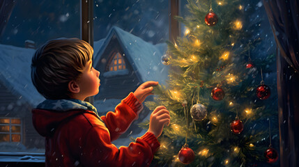Christmas Embrace: A Night of Magical Glow and Family Warmth - Sparkling Lights, Festive Ornaments, Cozy Fireplace, and the Timeless Spirit of Joy and Giving - Generative AI