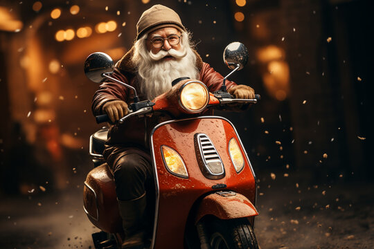 crazy funny santa on the scooter,christmas pesent delivery 2024