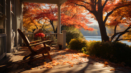 Thanksgiving - porch - autumn - autumn - peak leaves - lake - rocker - Halloween 