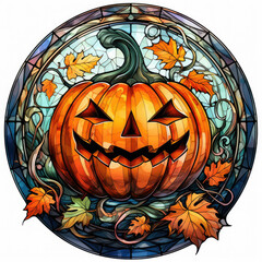 Orange pumpkin stained glass mosaic clipart