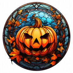 Orange pumpkin stained glass mosaic clipart