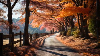 Mountain road - peak leaves season - fall - autumn - golden hour 