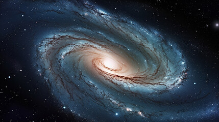 A spiral galaxy with arms consisting of star systems, nebulae, clouds of dust and gas in outer space showing the beauty of cosmos exploration