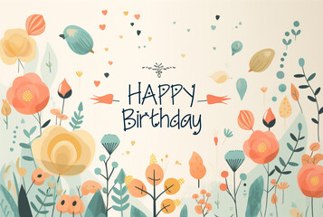 background with flowers, happy birthday flat invitation birthday card design