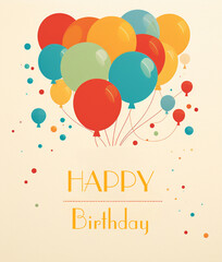 happy birthday card with balloons, happy birthday flat invitation birthday card design