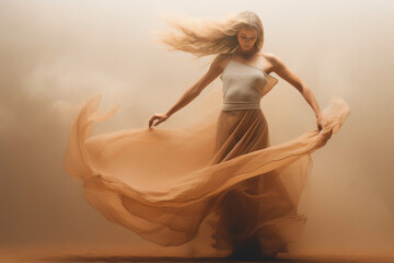 Fototapeta premium Elegant Dancer Amidst Dust and Fog