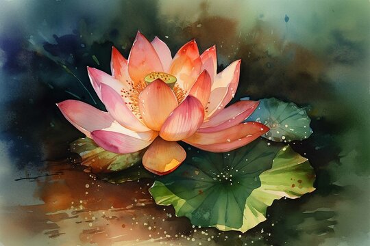 Watercolor painting of a big lotus flower Generative AI technology