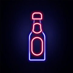 Glowing neon line Champagne bottle icon isolated on brick wall background. Colorful outline concept. Vector
