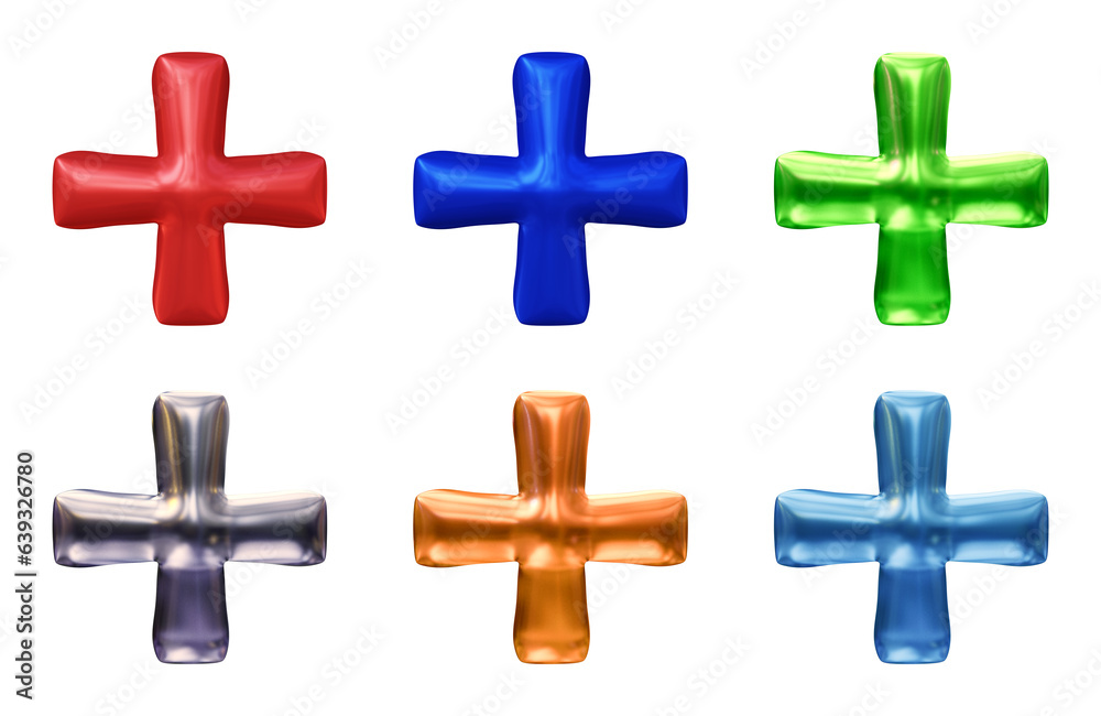 Poster set of plus symbol design. icon or sign shape isolated on transparent background in 3d rendering.