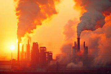 Vibrant Sunset Tones Embrace Industrial Smoke