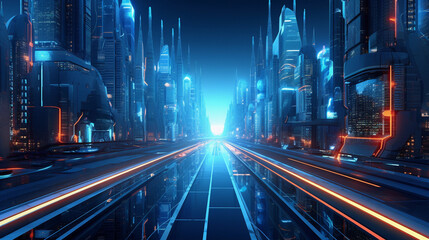Fototapeta na wymiar Neon Nights: Computer City in Tron-Style Texture