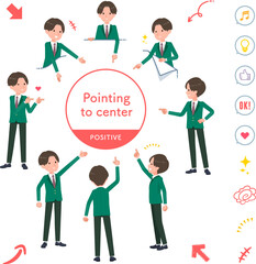 色々な方向を指差すブレザー男子学生のセット