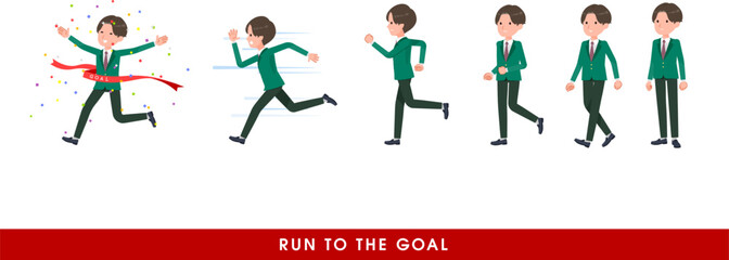 走り出すブレザー男子学生のセット