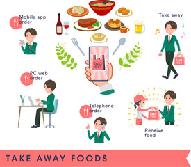 テイクアウトをするブレザー男子学生のセット