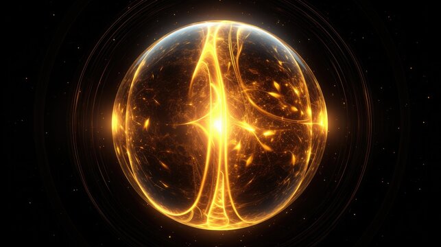 Orange Yellow Golden Glowing Orb Sacred Geometric Atomic Sphere