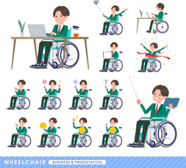 車椅子に乗るブレザー男子学生のセット