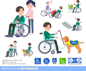 車椅子に乗るブレザー男子学生のセット