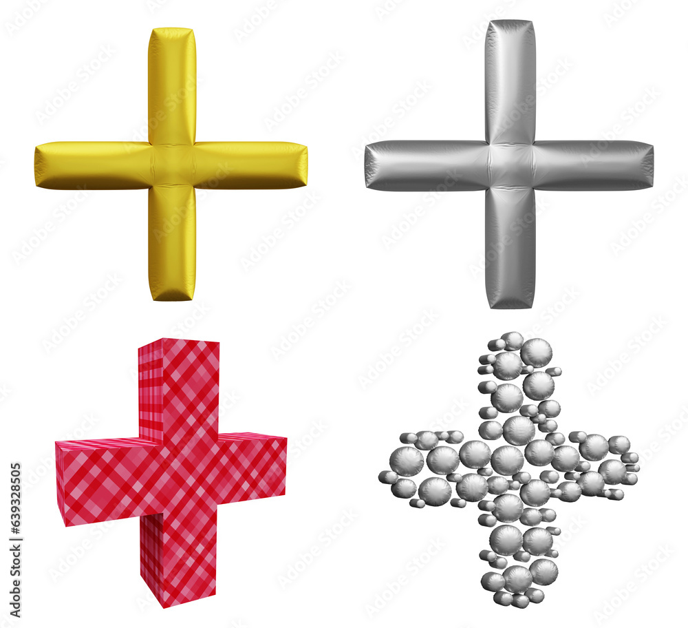Poster set of plus symbol design. icon or sign shape isolated on transparent background in 3d rendering.