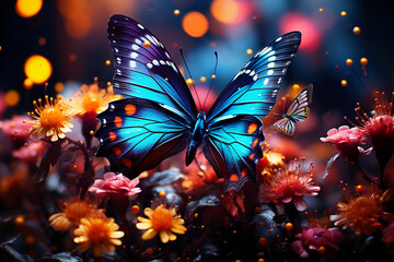 A group of countless butterflies fluttered among the flowers. AI generative